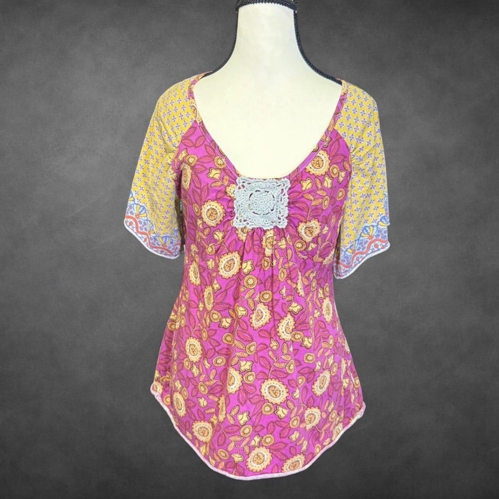 Unity World Wear Floral Boho‎ Crochet Detail Top
